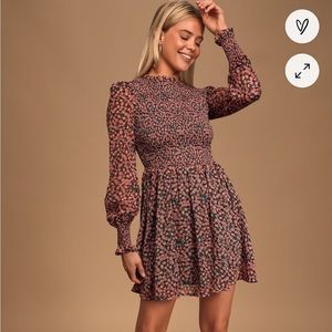 *WORN ONCE* Lulu’s Floral Forever Green & Pink Floral Print Smocked Skater Dress